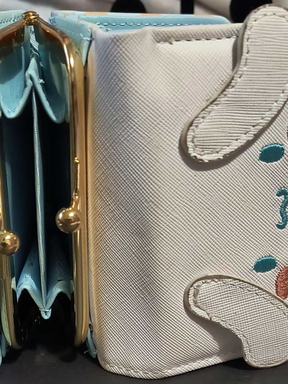 White Kids Character Wallet with Teal & Peach Accents